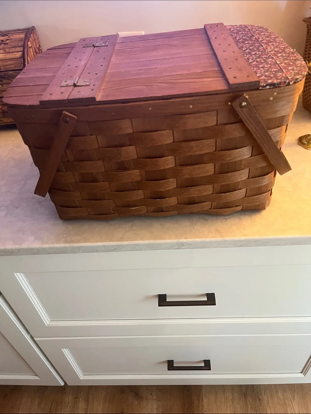Vintage Basketville Large  Woven Wood Picnic Basket Home Decor